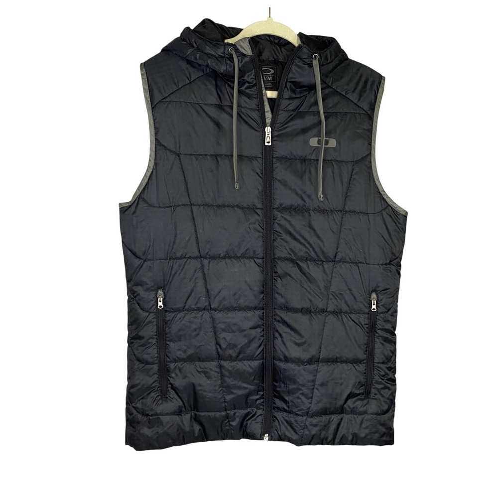 Oakley Men Lightweight Puffer Vest Hooded Black M M Zip Front Pockets